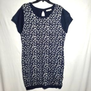 Navy Extra Touch animal print zs 1X sweater knit short sleeves dress